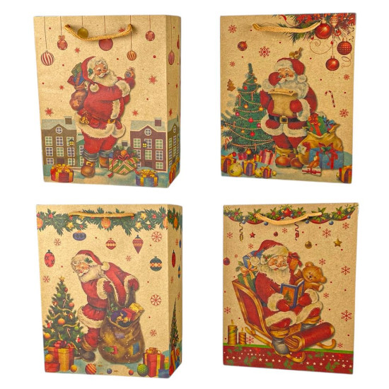 Пакет паперовий подарунковий Новорічний крафт 24,5 х 19 х 8см,170г/м2 (170-24)