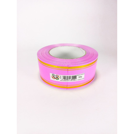 Стрічка пластикова 5см, 50 ярд,  рожева   2 золоті  смужки Рожевий Unison (PAS50 -2 pink)