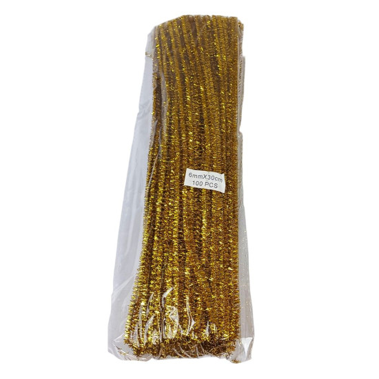 Синельная проволока с блестками, 300 х 6мм, золото, 100 шт (C30058 gold)