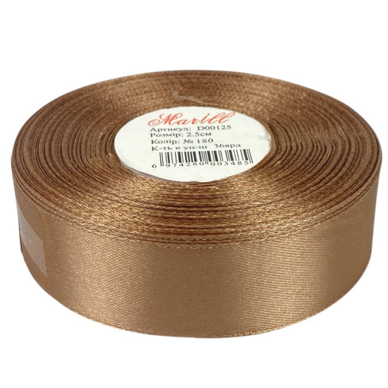 Атласна стрічка 2,5см x 33м Коричневий Marill (LA2533-180)