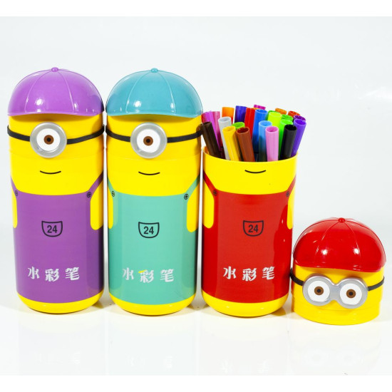 Фломастеры в банке"Жёлтый человечик в шапке" 15см 24цвета Разноцветный Unison (2889-24)