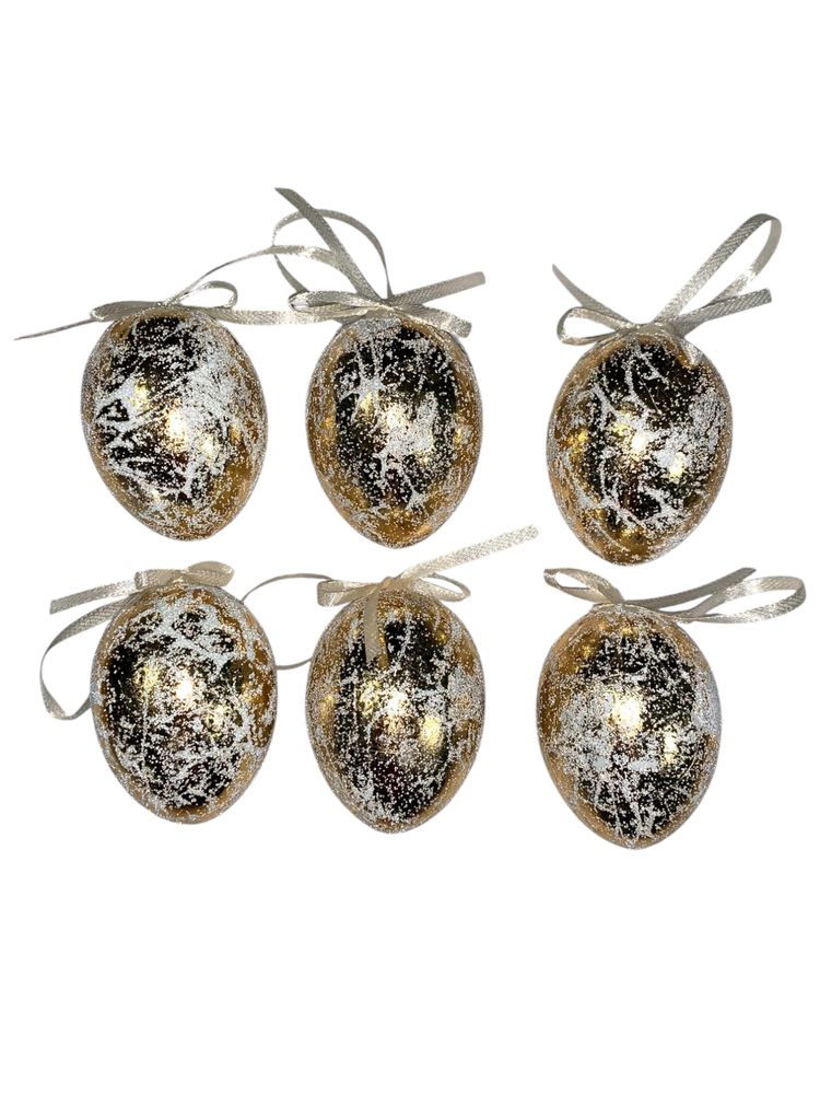 Набор пасхальных яиц 6 х 4см Ретро-золото - 6шт с лентой (L00141)