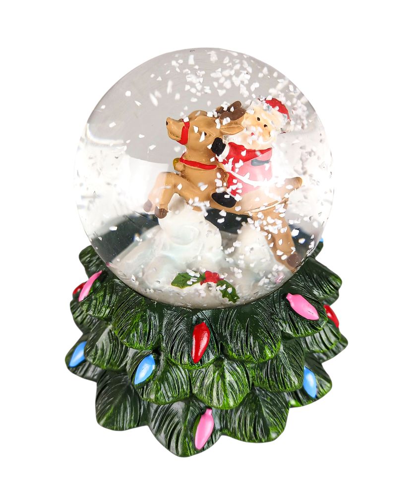 Сувенір "Куля снігова 65мм - "Санта  з оленем- Ялинка" (М-036)