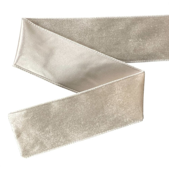 Лента бархатная новогодняя  63мм , 10 ярд (D30253 pearl)