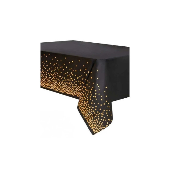 Скатерть черная 137 х 183см, Горошек золотой Черный Без бренда (871033)