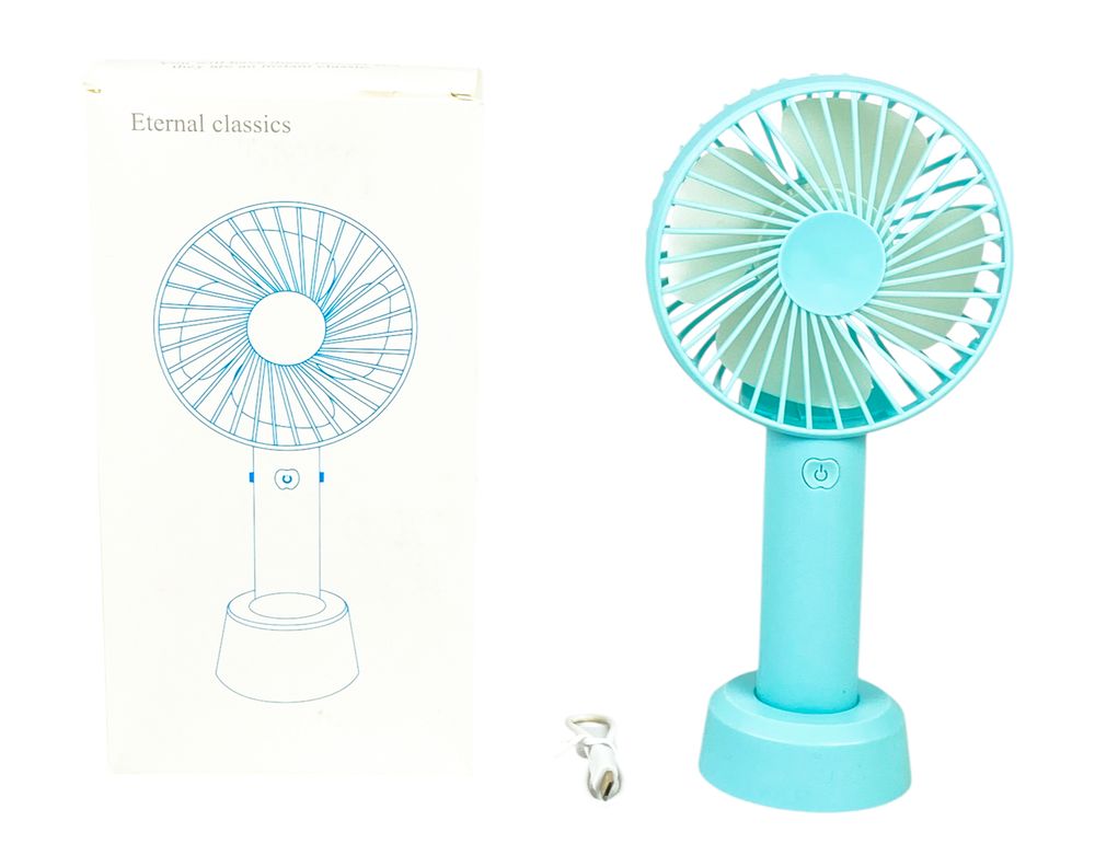 Вентилятор 21см, с ручкой + подставка для стола, 3 режима, micro/USB Голубой Unison (9231-CP blue)