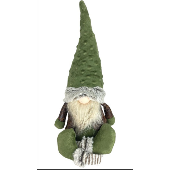 Новорічна м'яка іграшка Гном  зелений, що сидить 11 х 17 х 60 см (L01171)