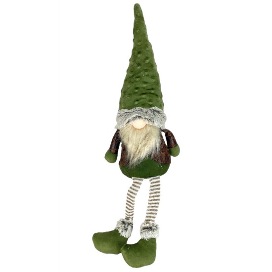 Новорічна м'яка іграшка Гном  зелений, що сидить 11 х 17 х 60 см (L01171)