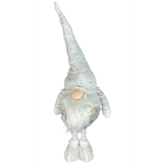 Новорічна м'яка іграшка Гном білий, що стоїть 28 х 18 х 72 см (L01155)