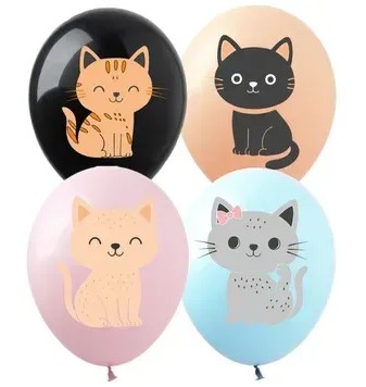 Шарики  латексные 12"(30сm) "Котики" 1-стор 10шт (8202412)