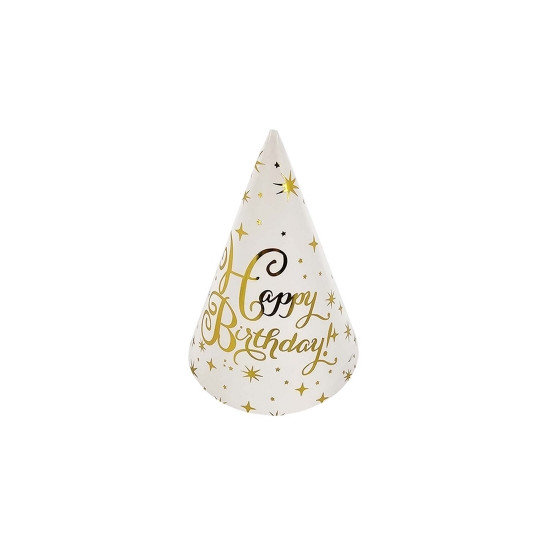 Колпачки бумажные TM Pelican 15см "Happy Birthday белые с золотыми звездочками   10шт (871825)
