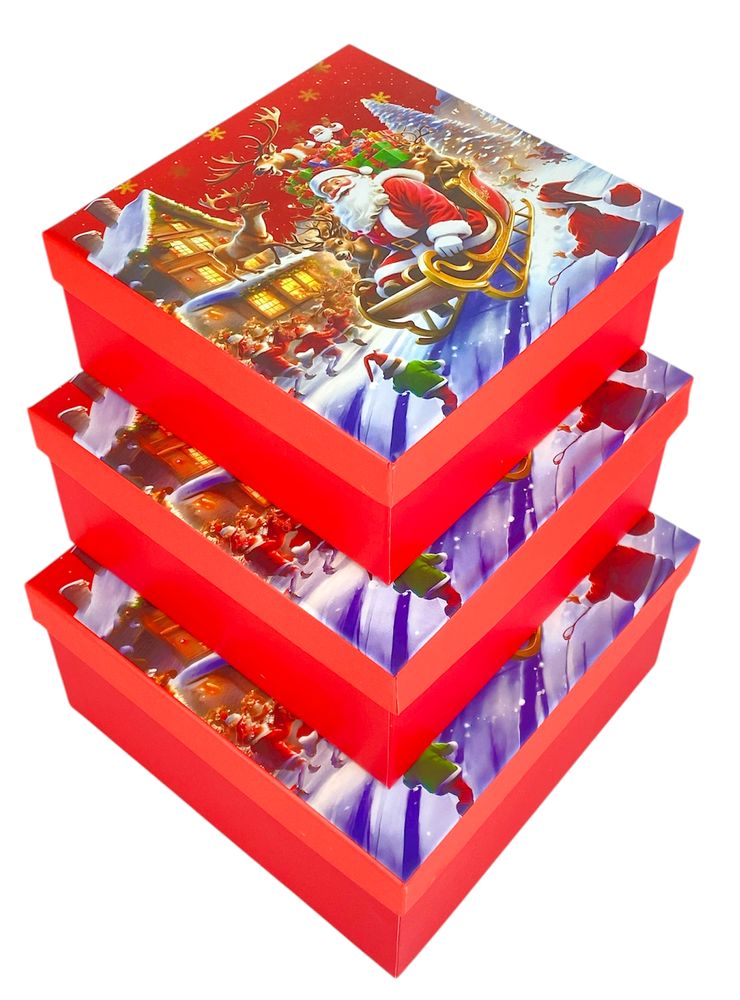 Подарункова новорічна коробка 19 х 19 х 9,5смм, 3шт/наб (2034Y-404L(3570L))