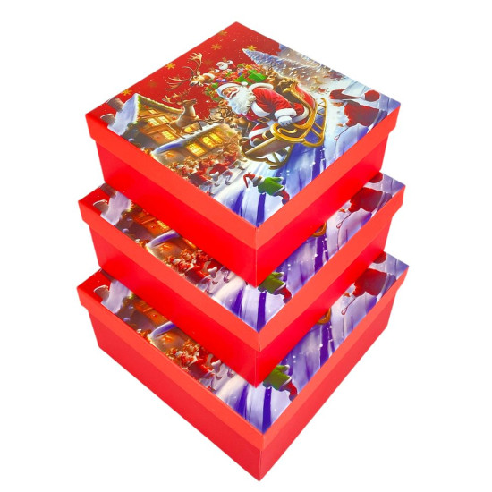 Подарункова новорічна коробка 19 х 19 х 9,5смм, 3шт/наб (2034Y-404L(3570L))