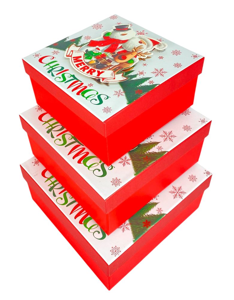 Подарункова новорічна коробка  20 х 20 х 9,5см, 3шт/наб (3566L)