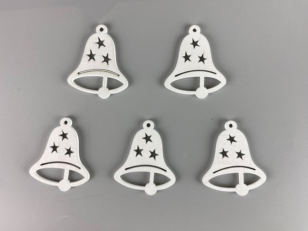 Дерев'яний дзвіночок з зірками  5 х 6см, білий, 5шт (TK-023)