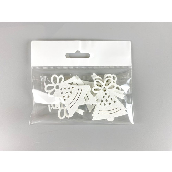 Дерев'яний дзвіночок з бантом 5 х 6см, білий, 5шт (TK-031)