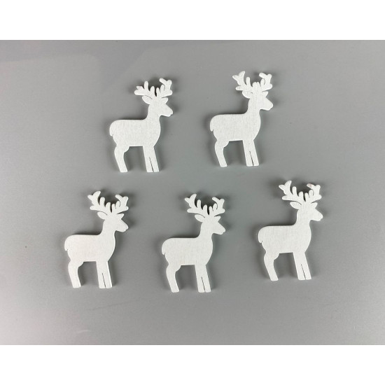 Деревянный олень 5 х 6см, белый, 5шт (TK-035)