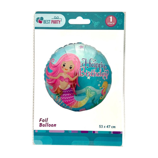 Шарик надувной фольгированный 53 х 47 Happy Birthday Русалка (BP10855(SL-C118))