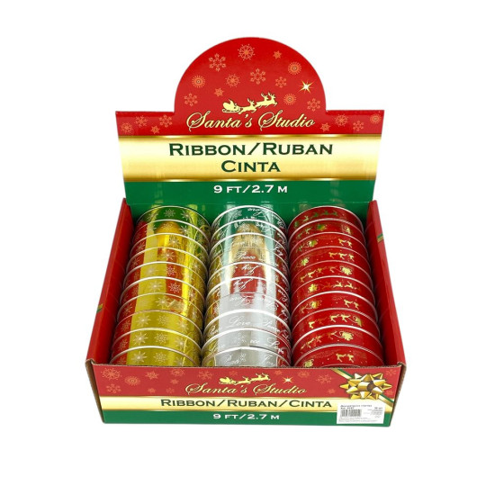 Стрічка декоративна для пакування 1,8см х 10м, Новорічна Різнокольоровий (9197)
