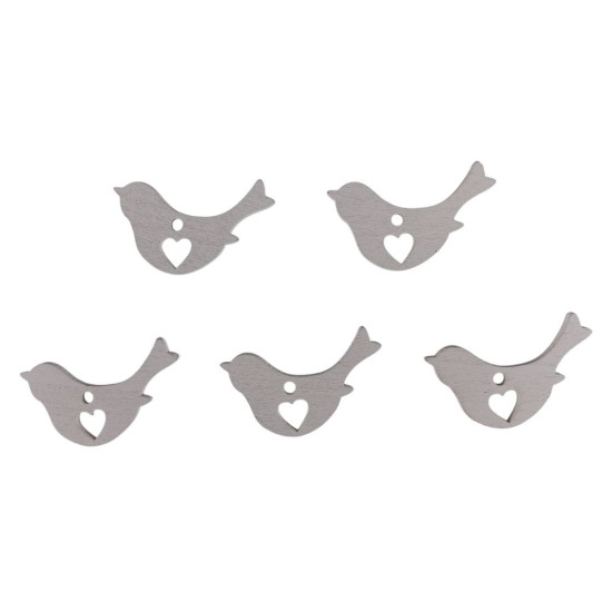 Дерев'яна пташка з сердечком 5 х 6см, біла, 5шт (TK-022)