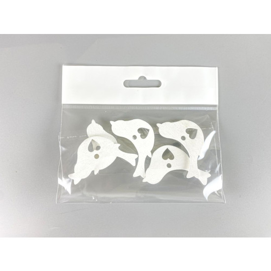 Дерев'яна пташка з сердечком 5 х 6см, біла, 5шт (TK-022)