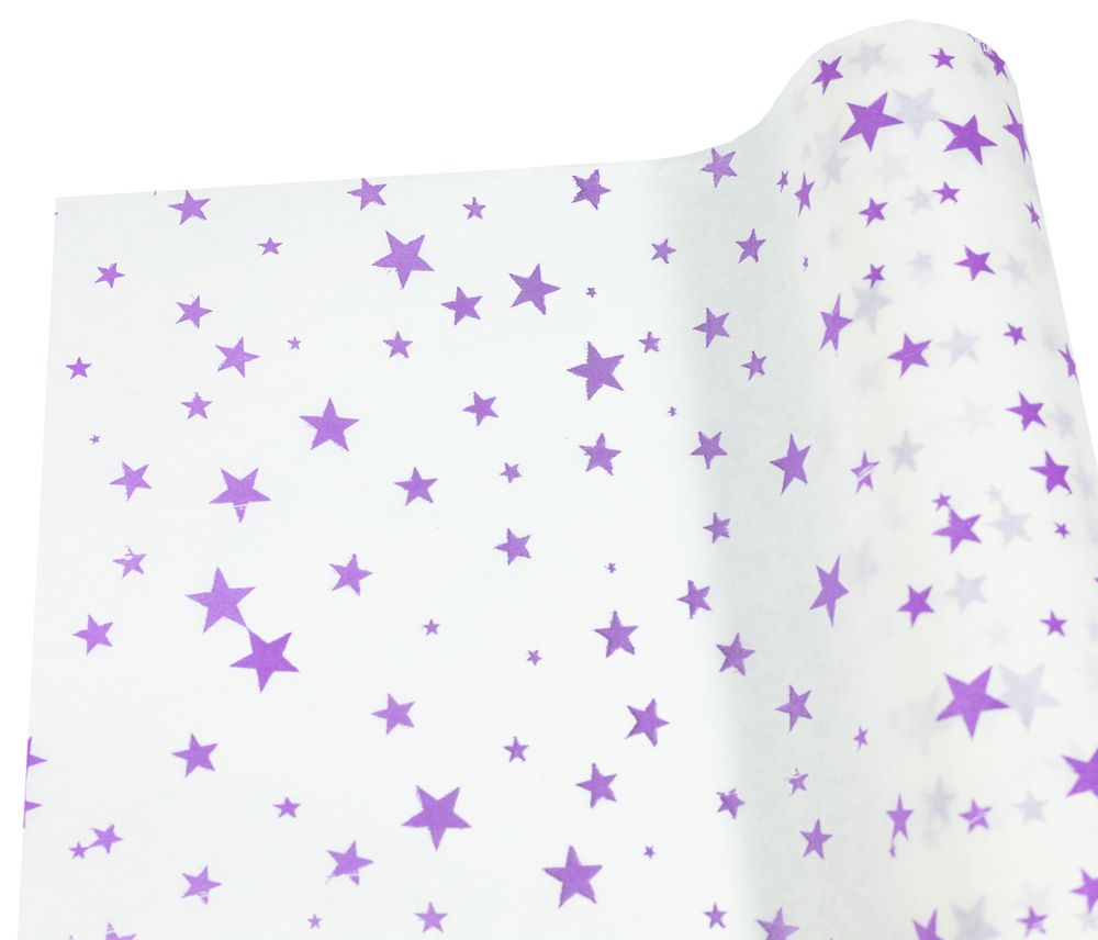 Папір тішью 30г, 50см х 14м білий з бузковими зірками Білий Unison (PQD5014-22)