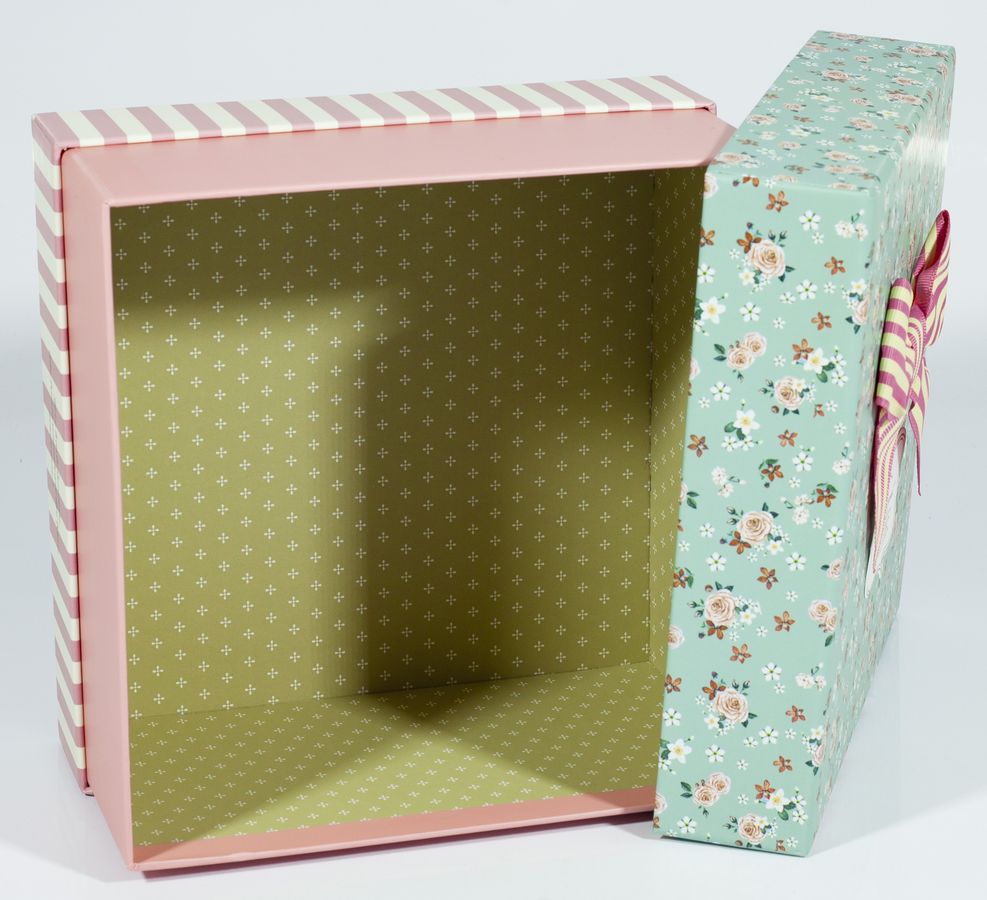 Подарункова коробка NC06-36, квадратна блакитна з рожевим, 20.5х20.5х11.5cm/18х18х9.5/15х15х7.5cm   3шт. в наборі (NC06-36)