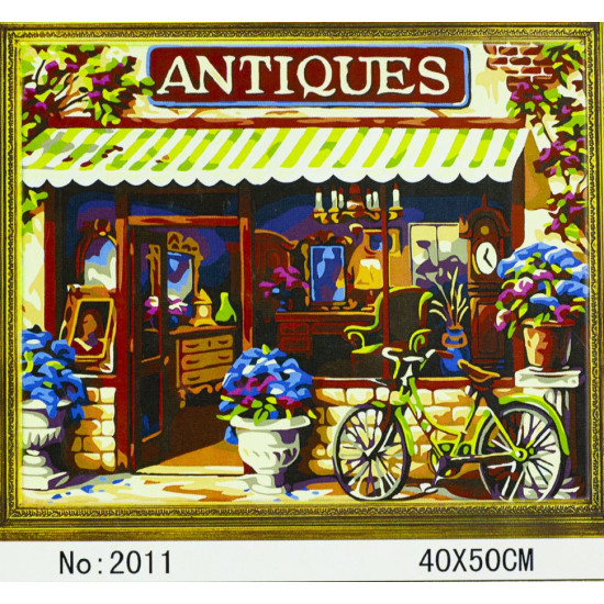 Холст-розмальовка під номерами 40*50см з набором фарб і пензликами 2 шт, з рамкою, Антикварна крамниця (G177*)