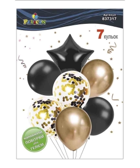 Набір з 7 кульок "Зірка, чорний мікс з золотом" Pelican (837317)