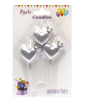 Набор свечей "Сердечко с короной на палочке" хром серебро, 3шт (868607)