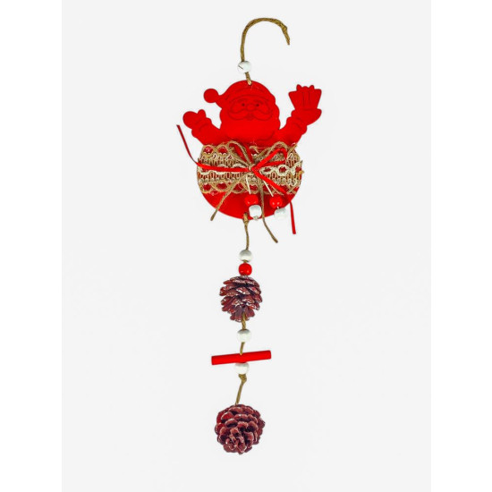 Деревʼяна підвіска Санта червоний з шишками 12 х 12 см (L00410.2)