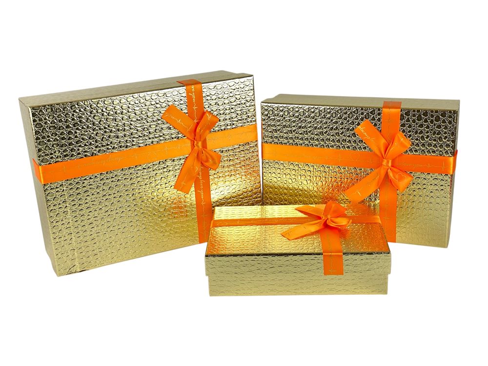 Набір коробок 3 шт прямокутні, 33х 25 х 12см  Крокодил (10236  gold)