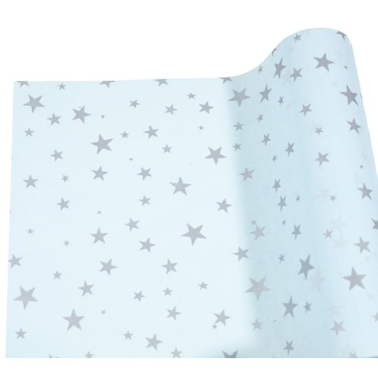 Папір тішью 30г, 50см х 14м блакитна з срібними зірками Блакитний Unison (PQD5014-27)