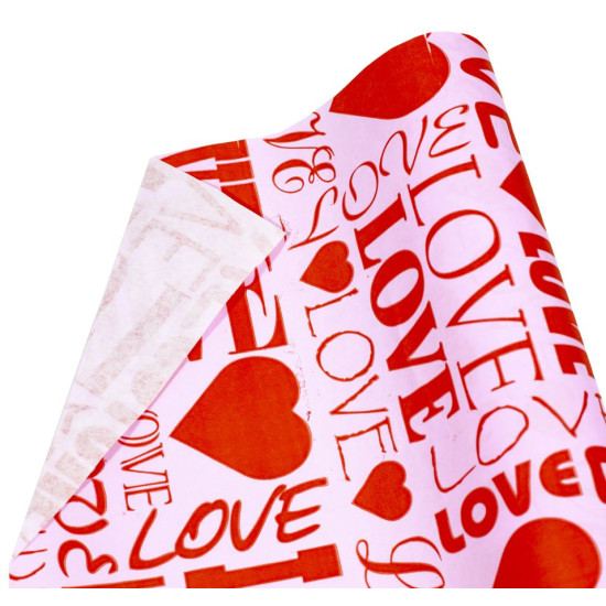 Крафт бумага"LOVE " червоний шрифт на рожевому. 0,7х8м (Пт 800.1)