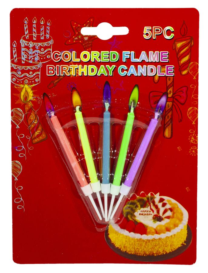 Набор свечей для торта 5шт "Цветное пламя" (6331)