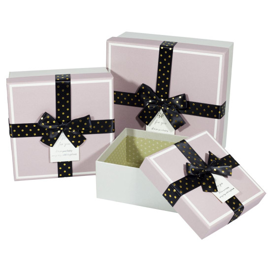 Подарункова коробка JKZ-67, квадратна світло рожева з сірим, 21х21х10cm/17х17х9/14х14х7cm   3шт. в наборі (JKZ-67)