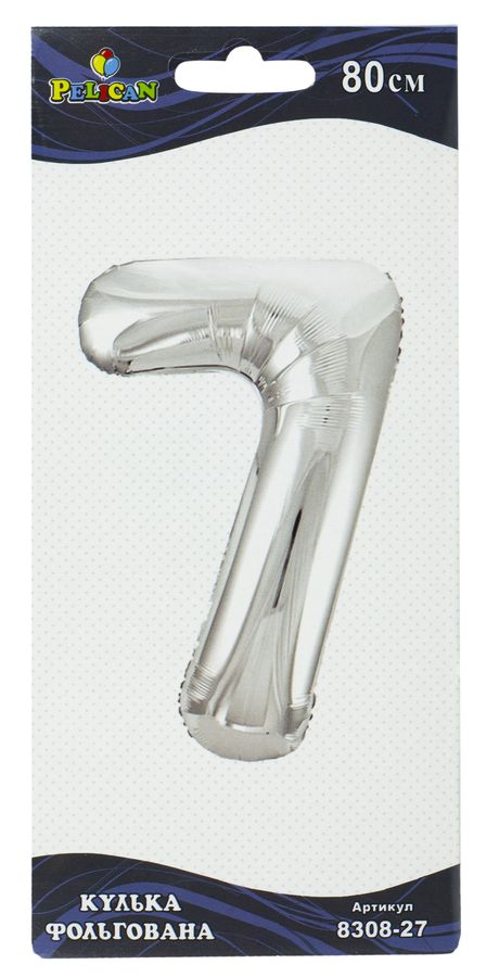 Цифра фольгована Pelican, "7" СРІБЛО 80см Срібний Pelican (830827)
