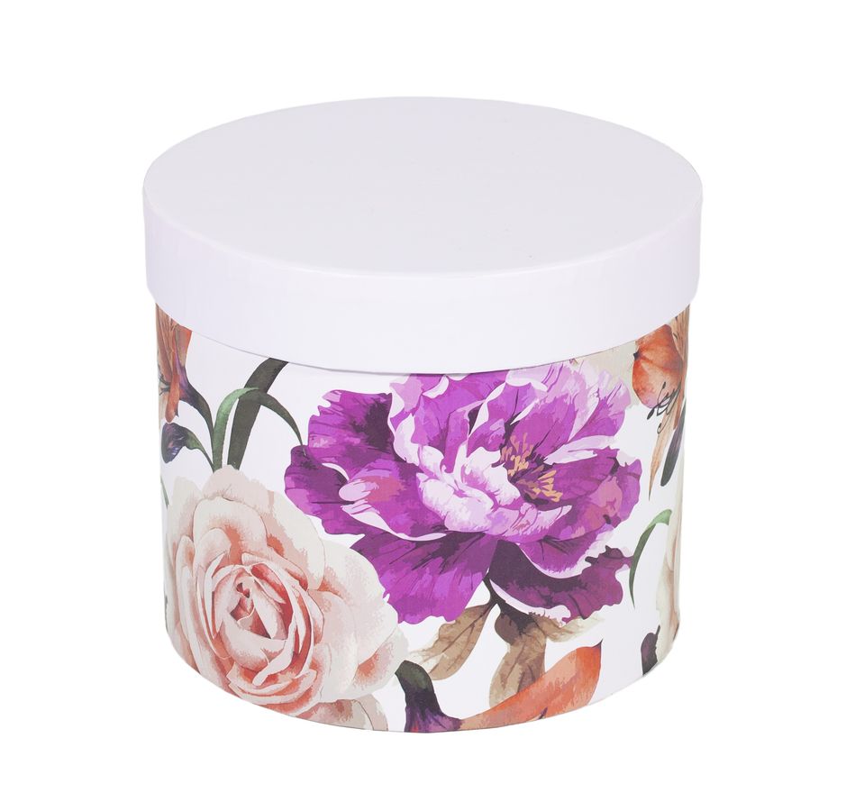 Кругла подарункова коробка 14х16х16;12х14.5х14.5;11.5х12.3х12.3см ,для квітів рожева з квітами (3шт в наборі) (371-25-1)