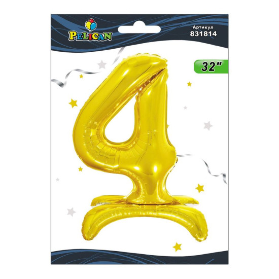 Цифра фольгована на підставці Pelican "4" ЗОЛОТО 80см Золотий Pelican (831814)