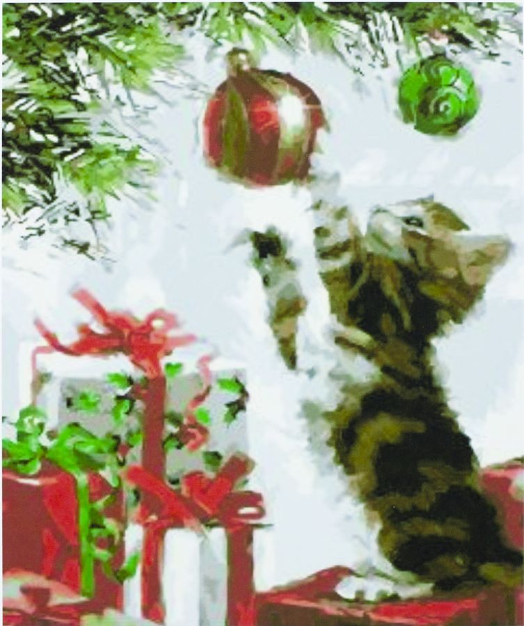 Картина за номерами "Кошеня і ялинкові іграшки" 40 * 50см, крас.-акрил, кисть-3шт (21283)