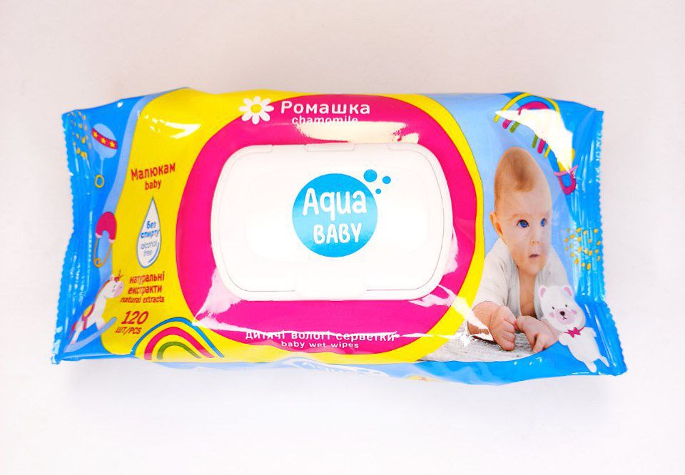 Вологі серветки для дітей та мам Aqua BABY "Ромашка" 120 шт (WW-4)