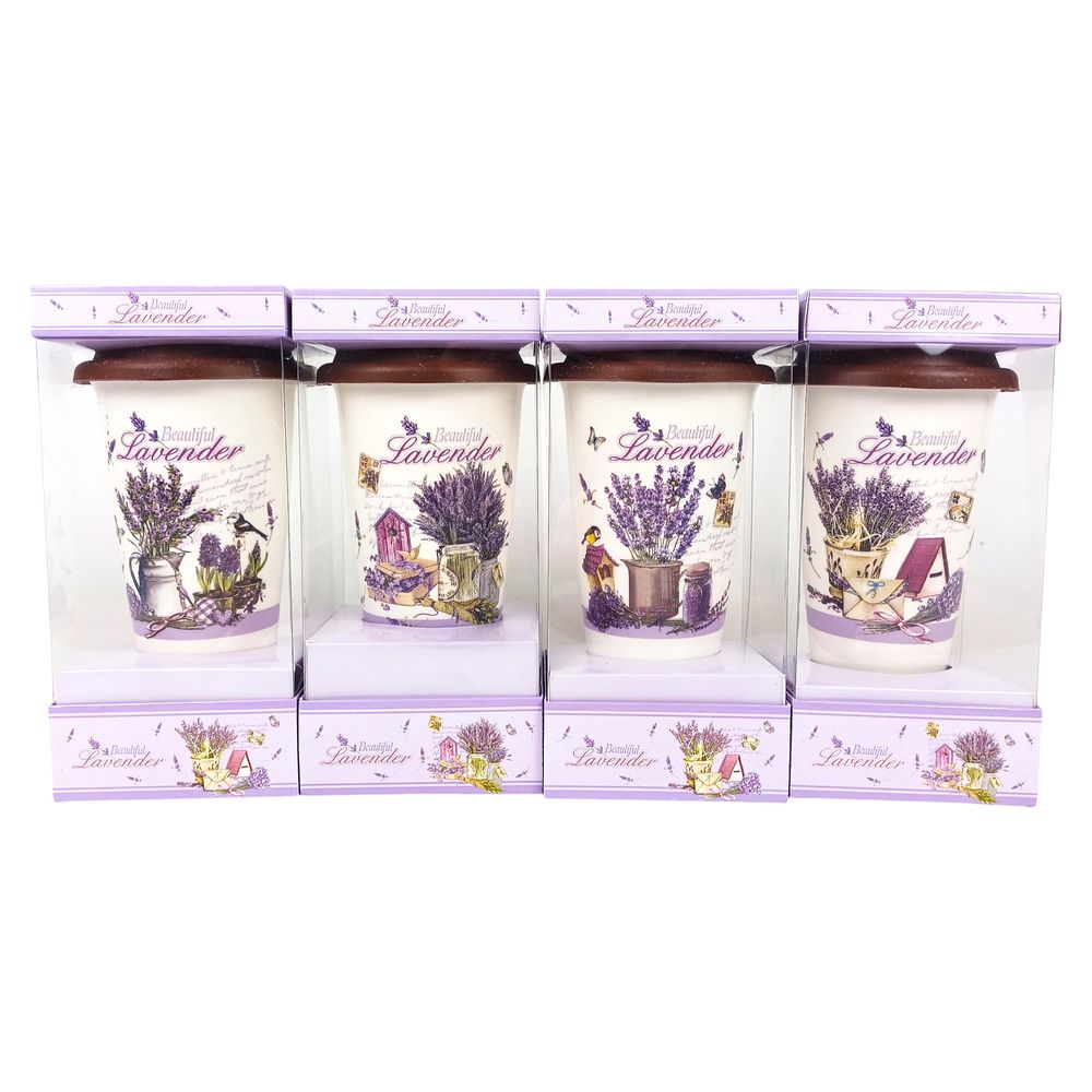 Склянка керамічна 420мл із силіконовою кришкою "Лаванда" 4 види (703)