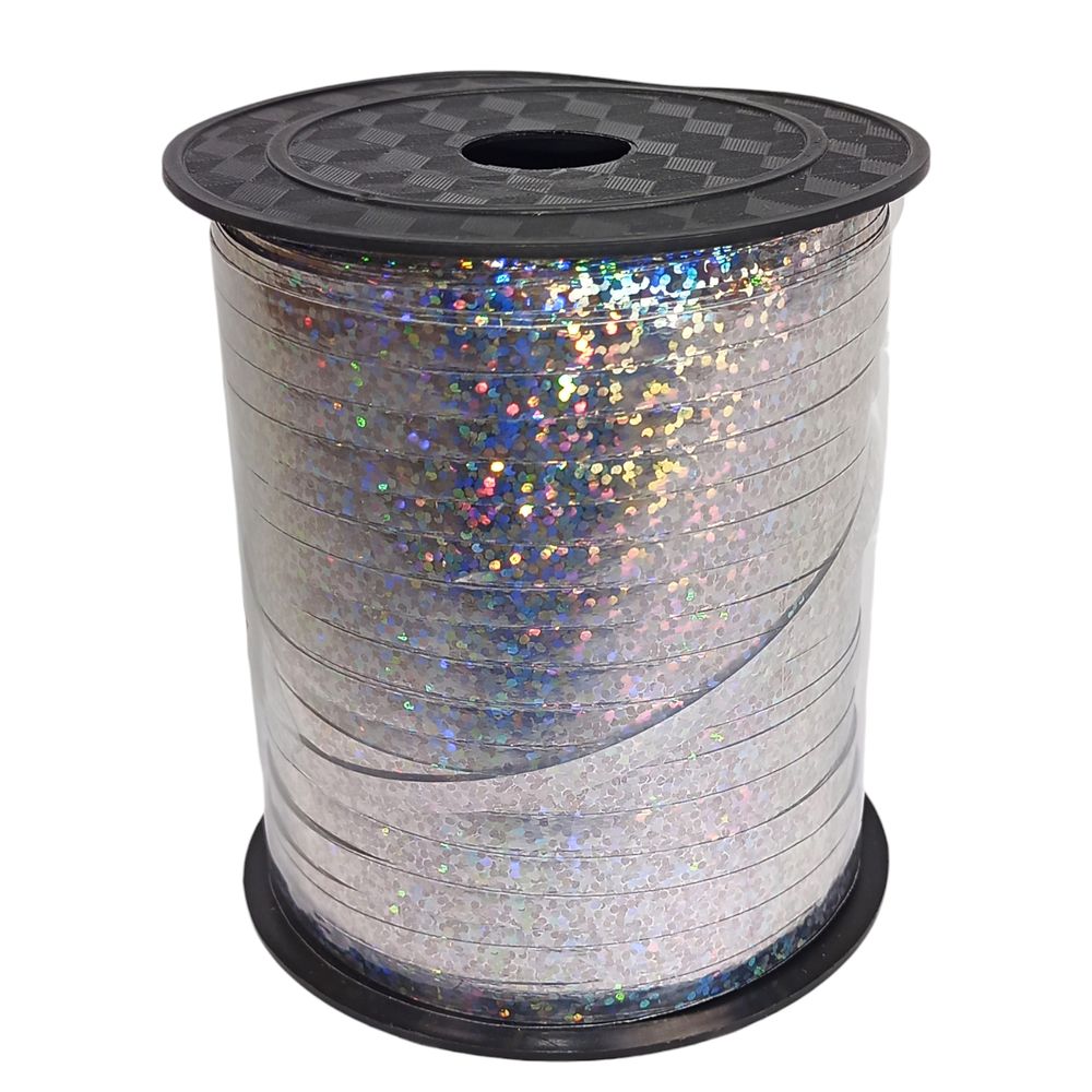Лента серебро голограмма для букетов, подарков, шаров   0,5cm, 250yard (LP05150-2)