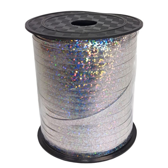 Лента серебро голограмма для букетов, подарков, шаров   0,5cm, 250yard (LP05150-2)
