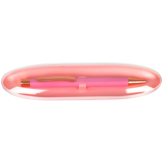 Ручка кулькова A PLUS, корпус рожевий металевий в пластиковому футлярі, синя (A-921(947))