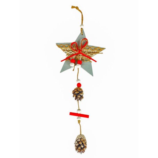 Деревʼяна підвіска зірка сіра з шишками 12 х 12 см (L00410.9)