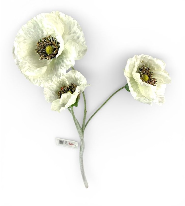 Гілка з маками, 65 см, біла (с30511-3)