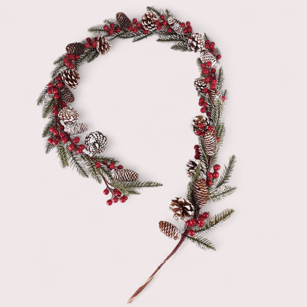 Гірлянда декоративна хвойна з червоними ягодами 1.8 м Різнокольоровий Unison (GD-37)