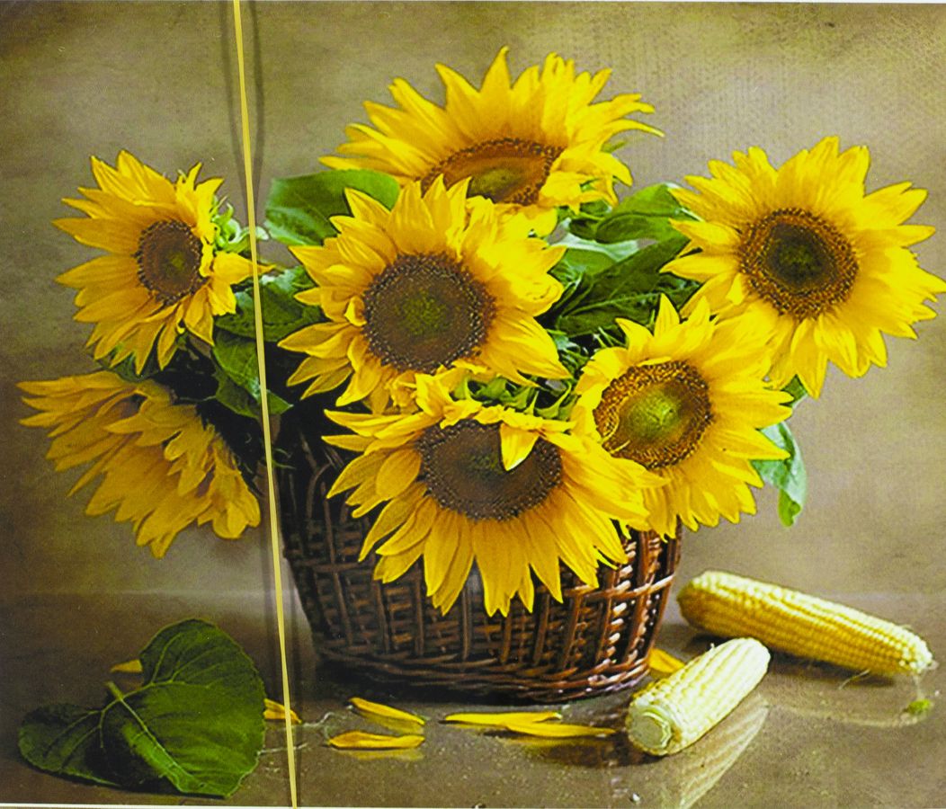 Холст-розмальовка під номерами 40*50см з набором фарб і пензликами 2 шт, з рамкою,  "Соняшники в кошику" (5233Y_O)