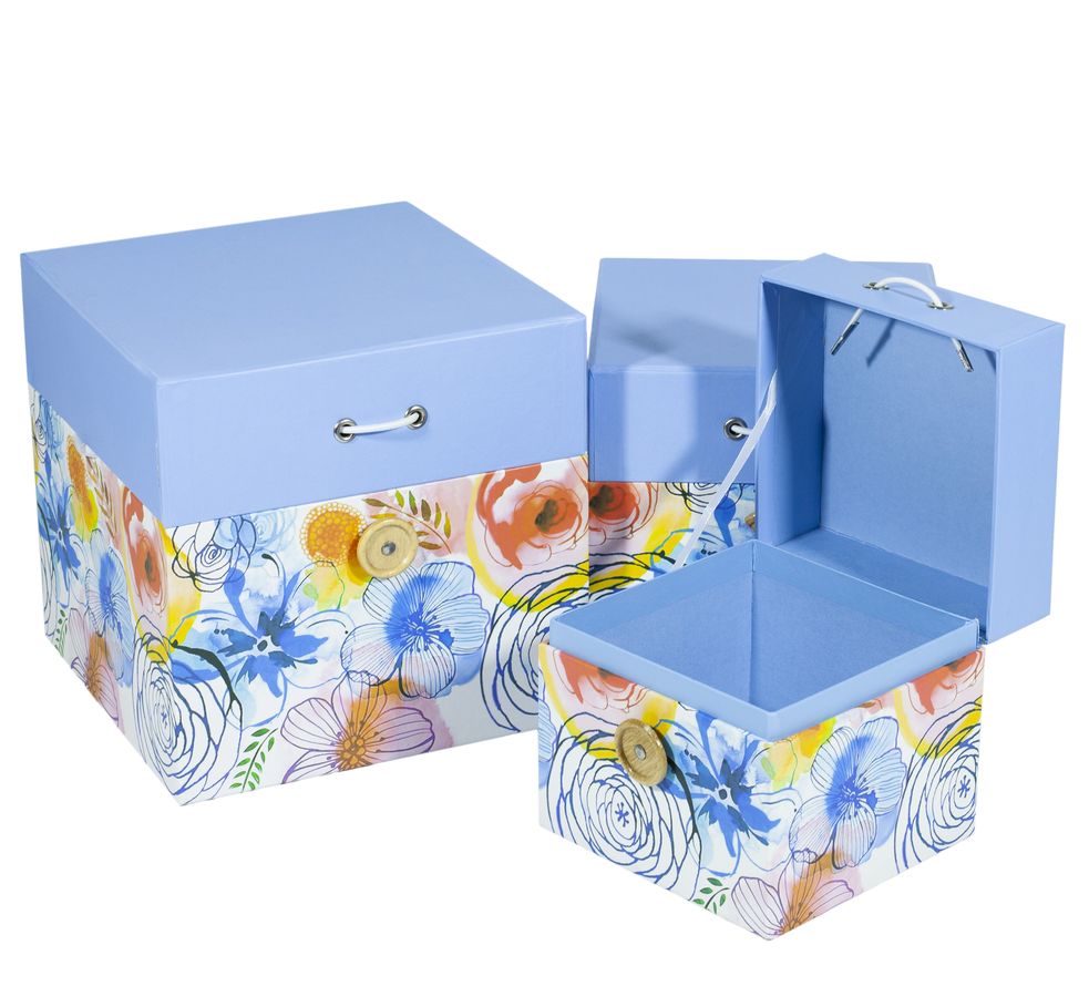 Подарункова коробка 7169, квадратна блакитна, 12x12x12см, 15x15x15см, 18x18x18см,   3шт. в наборі (7169)